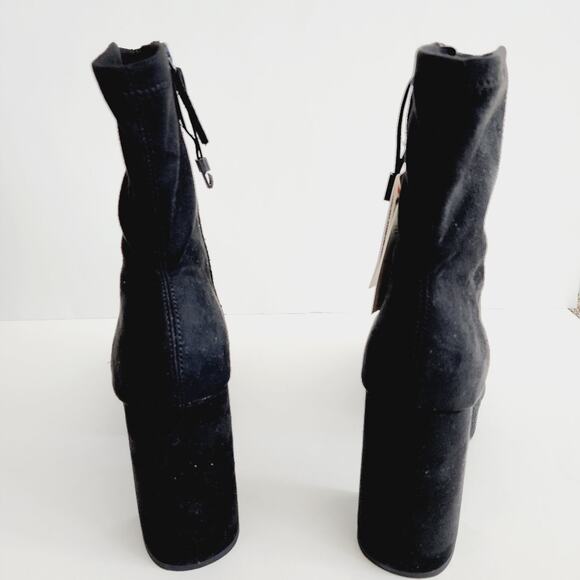 Zara Black Faux Suede Leather Chunky Platform Zip Up Ankle Boots Size 10 - Picture 4 of 9